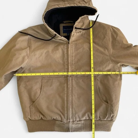 Vintage Falls Creek Tan Canvas Hooded Work Jacket M Workwear Chore Zippered - Picture 3 of 8